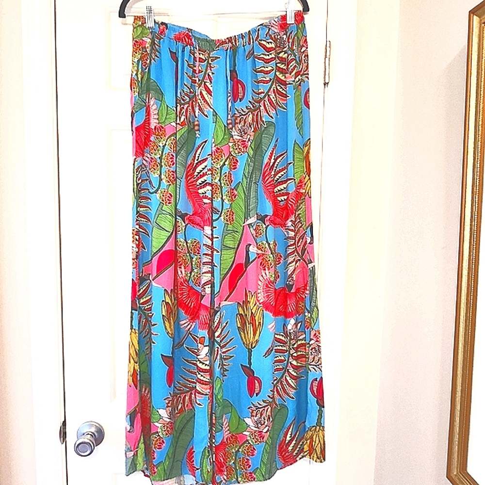 Rachel Zoe Tropical Blue and Pink Pants Casual Beach Vibes Flowy Comfortable